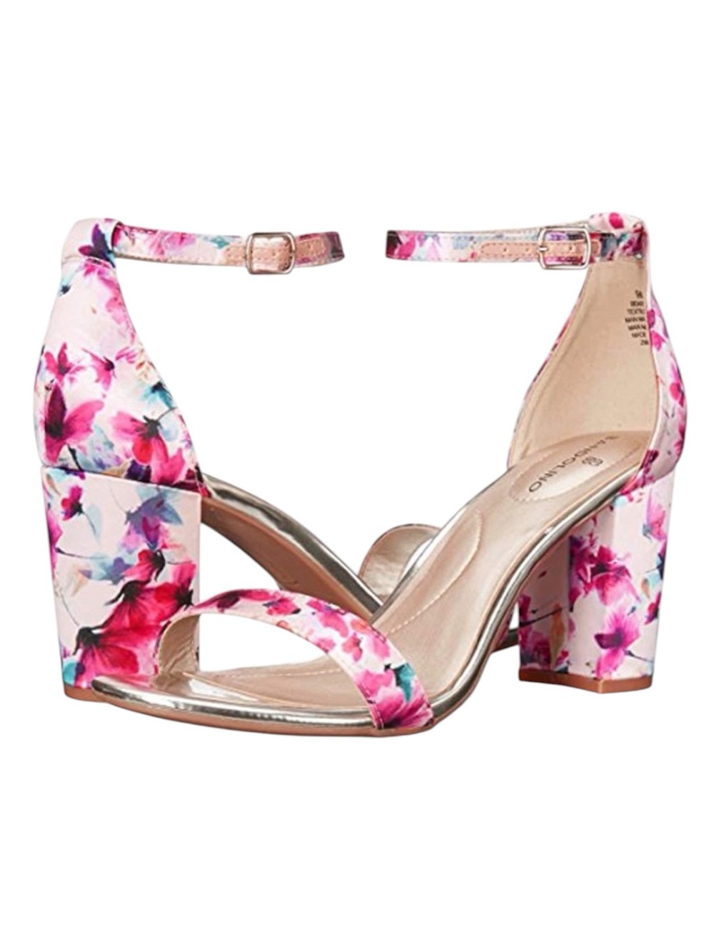 Floral Block Heel Ankle Strap Sandals - Pink
